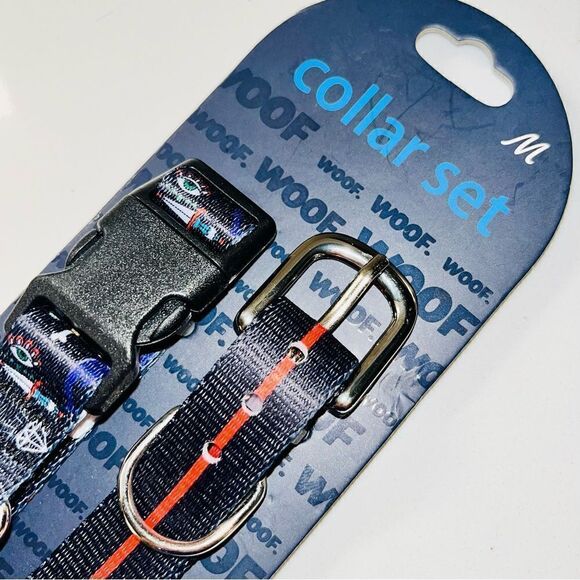 WOOF Dog Collar Set of 2 Skulls Dice Daggers Hearts Size Medium - Picture 3 of 9